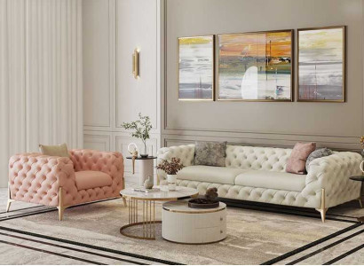 Wohnzimmer Set Design Chesterfield Sofagarnitur Leder Sitz Polster 2tlg